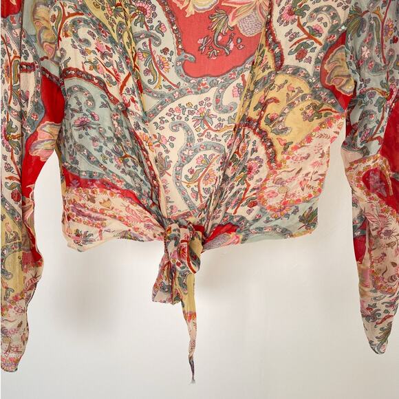 Vintage 90s Y2K Sheer Beaded Paisley Open Tied Top / Sz M / Boho Hippie Crop - Picture 4 of 8